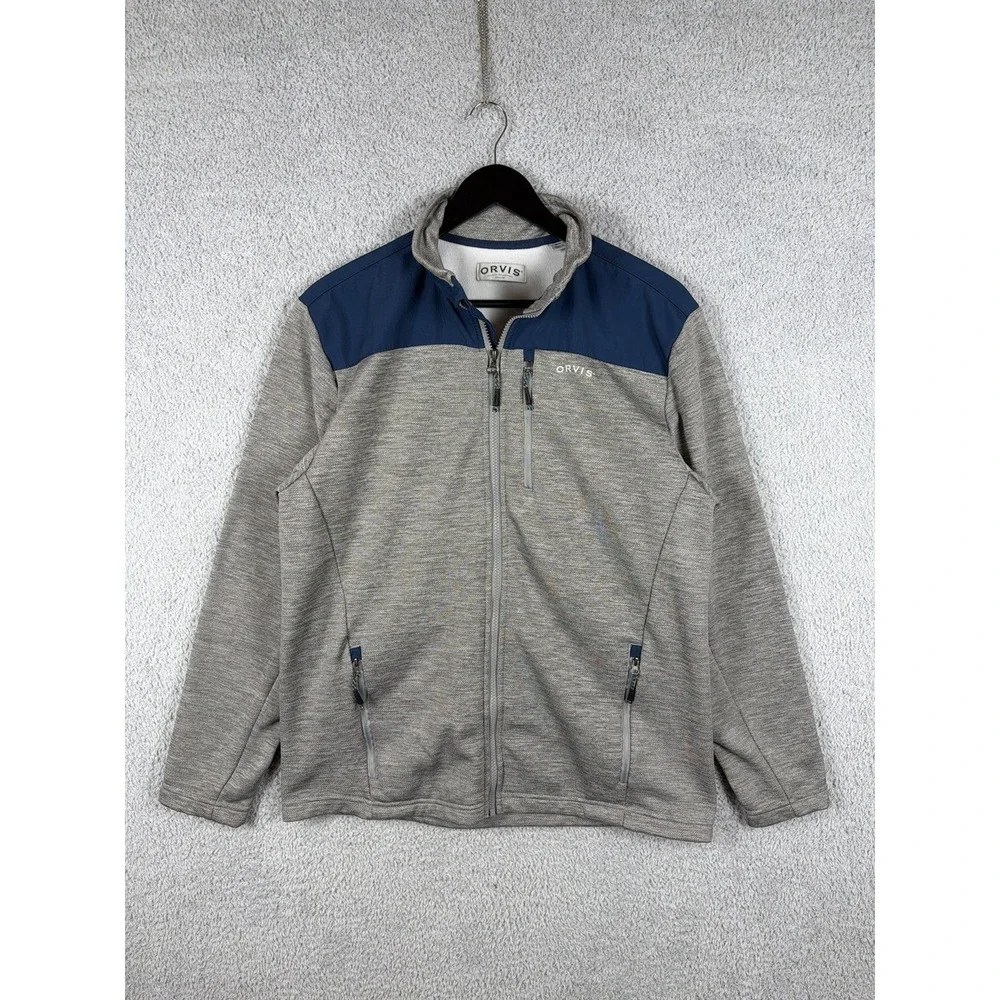 Orvis Jacket Mens Size M Gray Blue Long Sleeve Fleece‎ Outdoor Full Zip